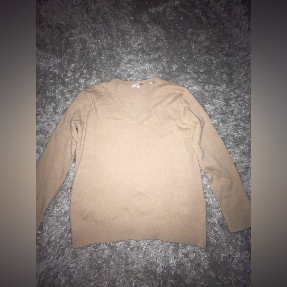 VINCE Cashmere Weekend V-Neck Sweater Knit Women's Size Small Tan